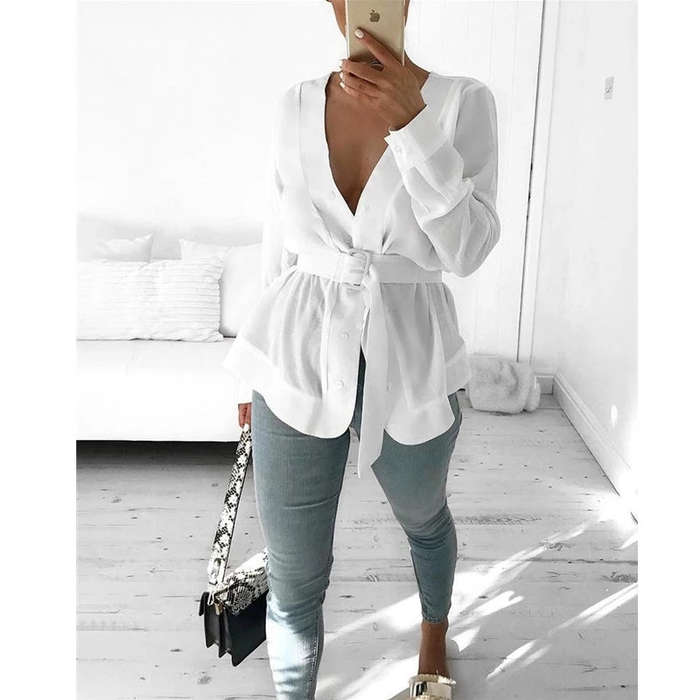 V-Neck Button up Blouse 