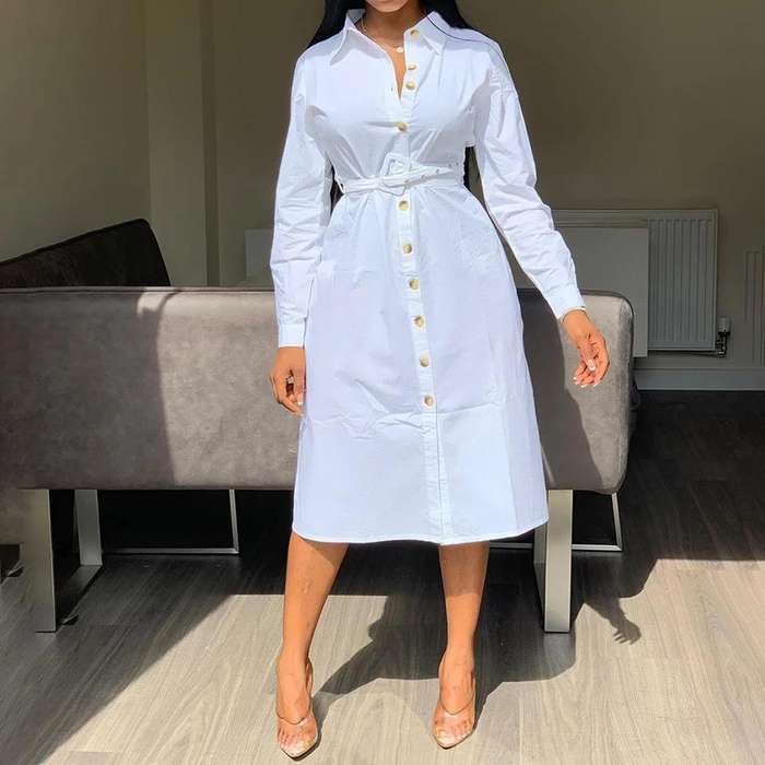 V-Neck Button Up Shirt Dress