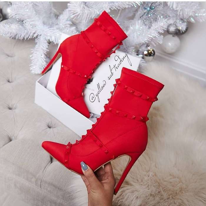 Studded Detail Sock Boots - MAROON / 6