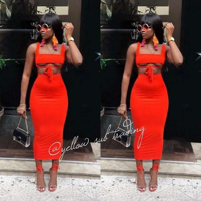 Pencil Skirt + Crop Top Set - ORANGE / L