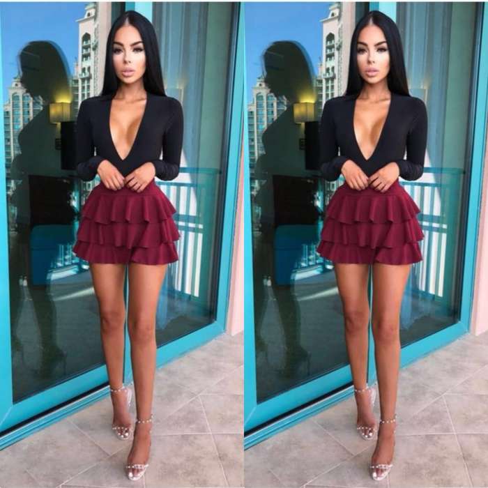 Wavely Mini Skirt - MAROON / M