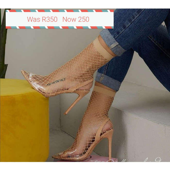 Fishnet heel shoes - YELLOW / 4