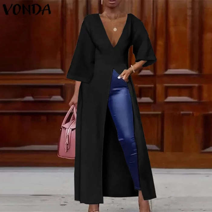 V-Neck Split Hem Long Top Dress