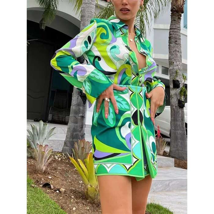 High Waisted Skirt Soft Button Shirt Suit
