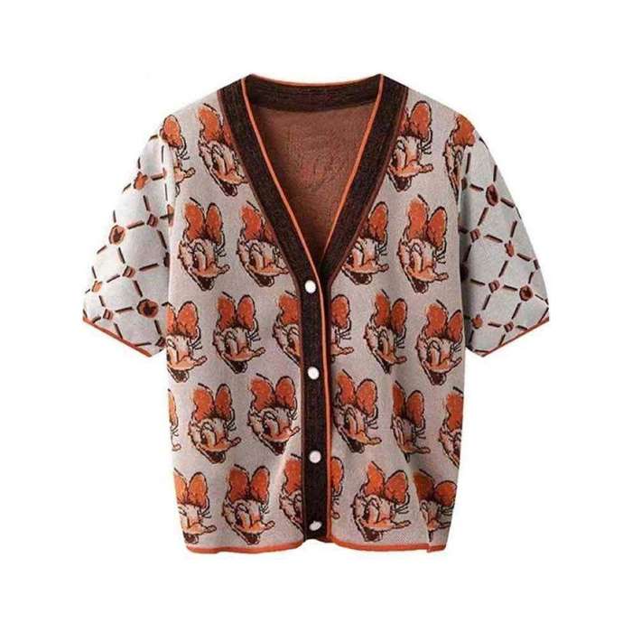 Buttoned Printed V-Neck T-Shirt