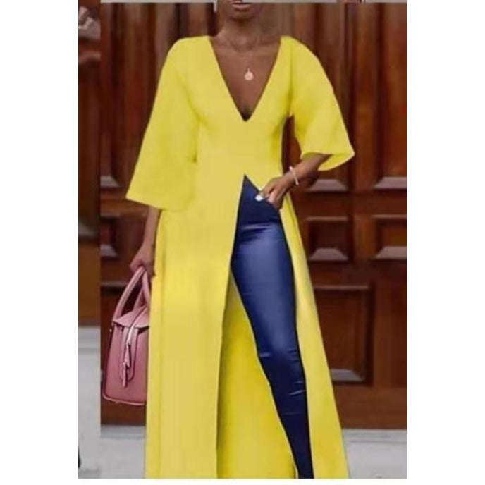 V-Neck Split Hem Long Top Dress