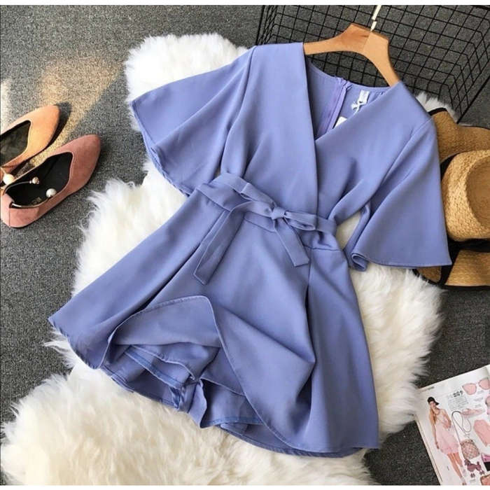 V-neck flare Playsuits