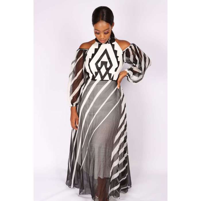 Cut off The Shoulder Irregular Striped Dress