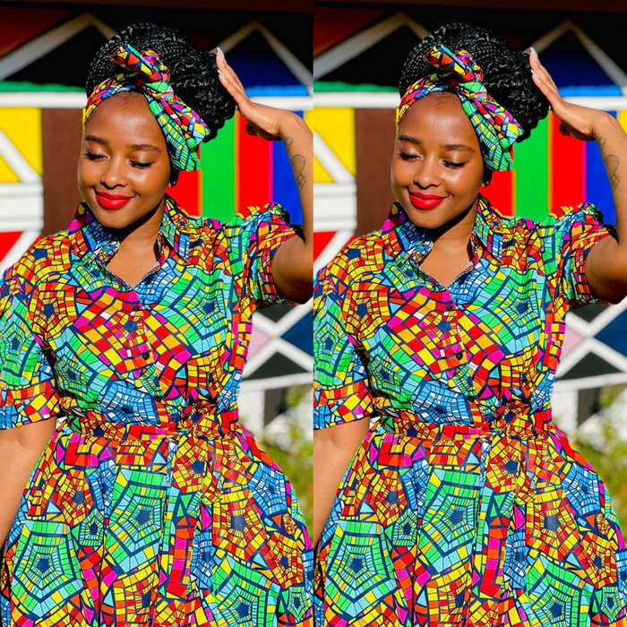 Deep V-Neck 3 Quarter Sleeve Ankara Dress