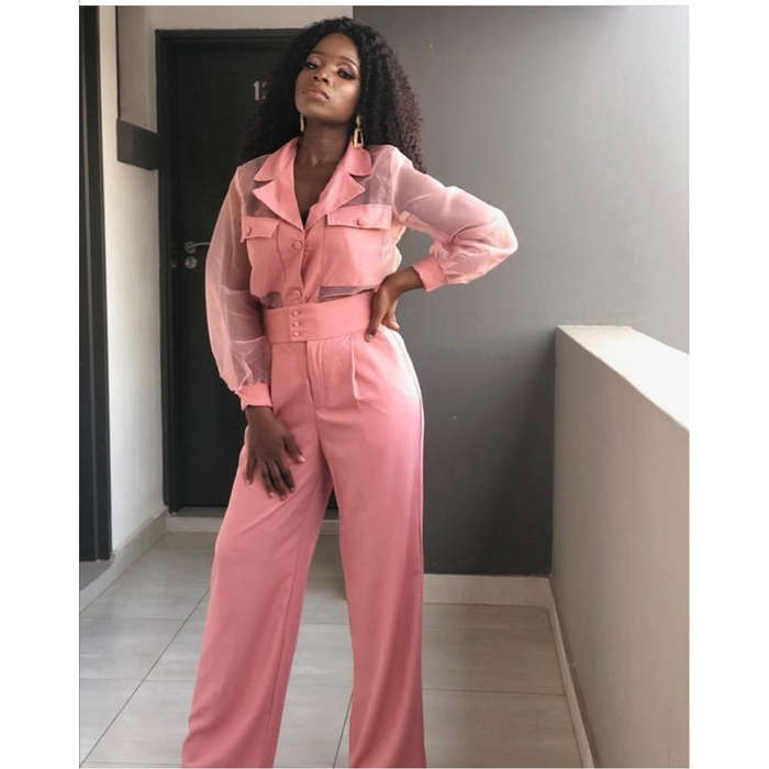 Wide Leg Pants & V-Neck Shirt Set - PINK / S