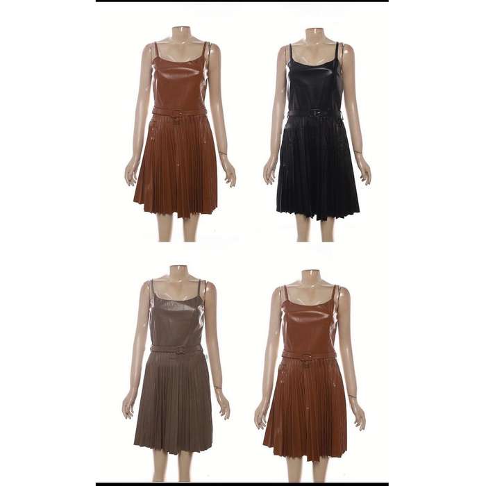 Faux Pleated Dress - BROWN / L