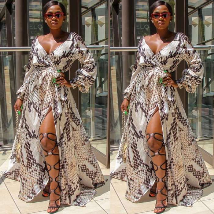 Side Slit Leopard Print Maxi Dress