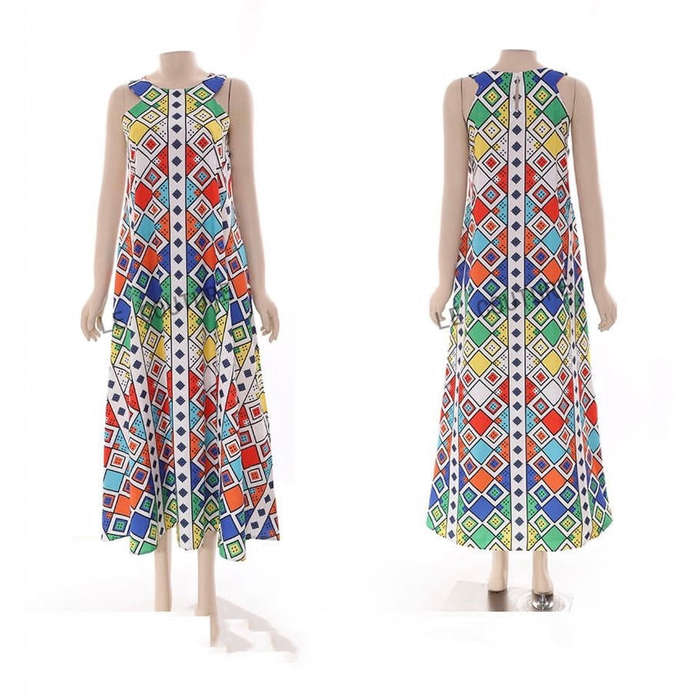 African Sleeveless Print Maxi Dress - MULTI COLOR / 5XL