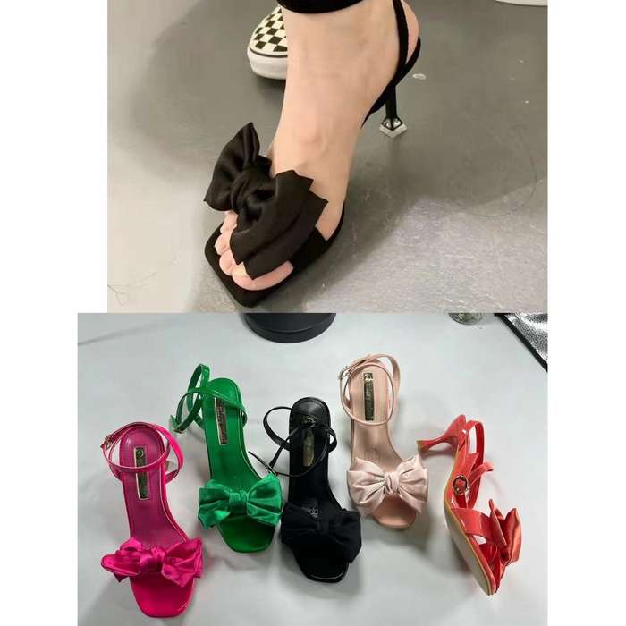 Satin Bow ties Short Heel Shoes