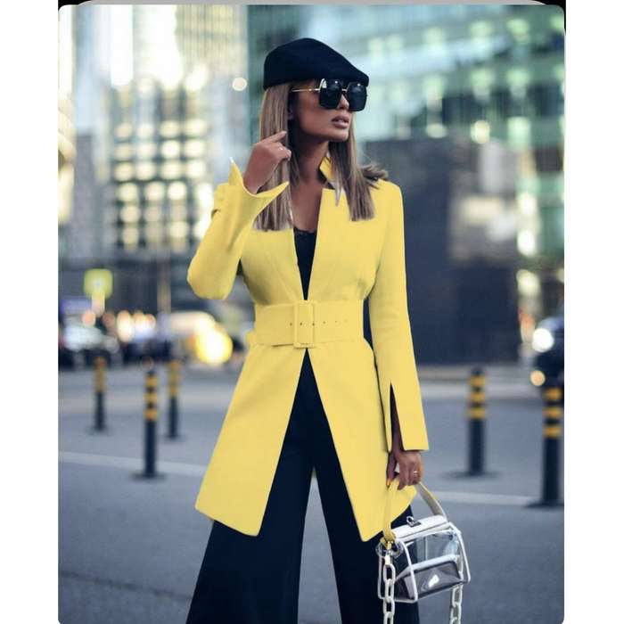 Belted Slim Long Blazer - GREEN / S