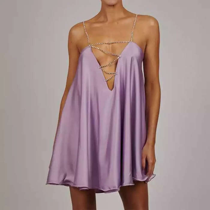 V Neck Chain Strap Backless Dress