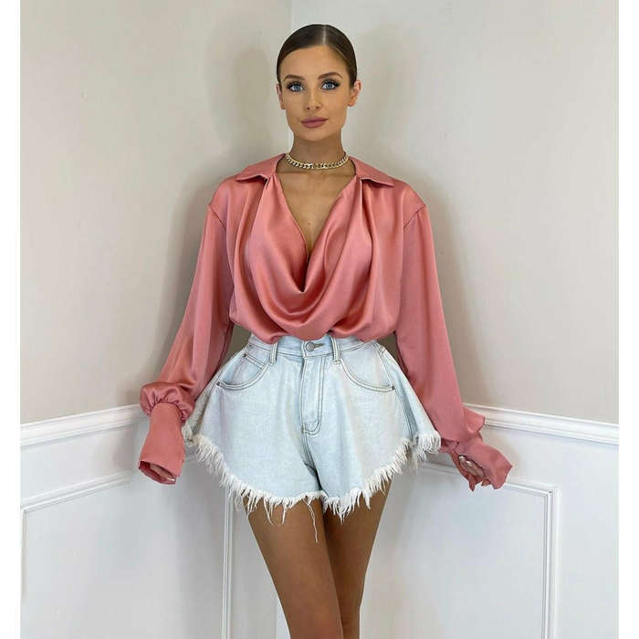V-Neck Long Sleeve Blouse