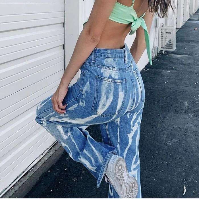 Rockmore Striped Print Bottom Split Jeans