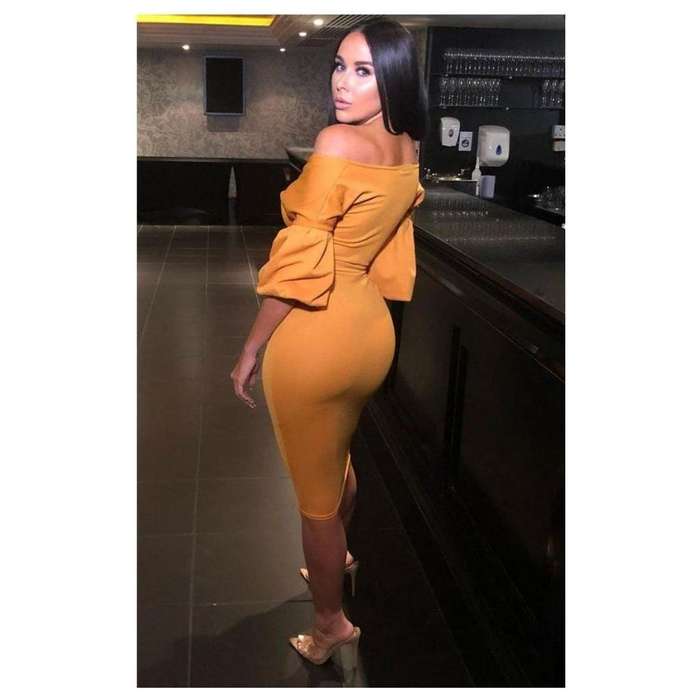 Deep V-Neck Cold Shoulder Bodycon Dress - YELLOW / M