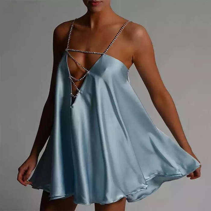 V Neck Chain Strap Backless Dress