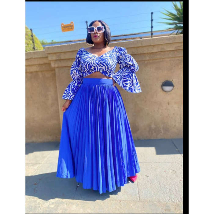 High Waisted Pleated Skirt & Long Sleeve Top Set