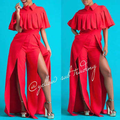 Side slit Cape jumpsuit. - YELLOW / XXL