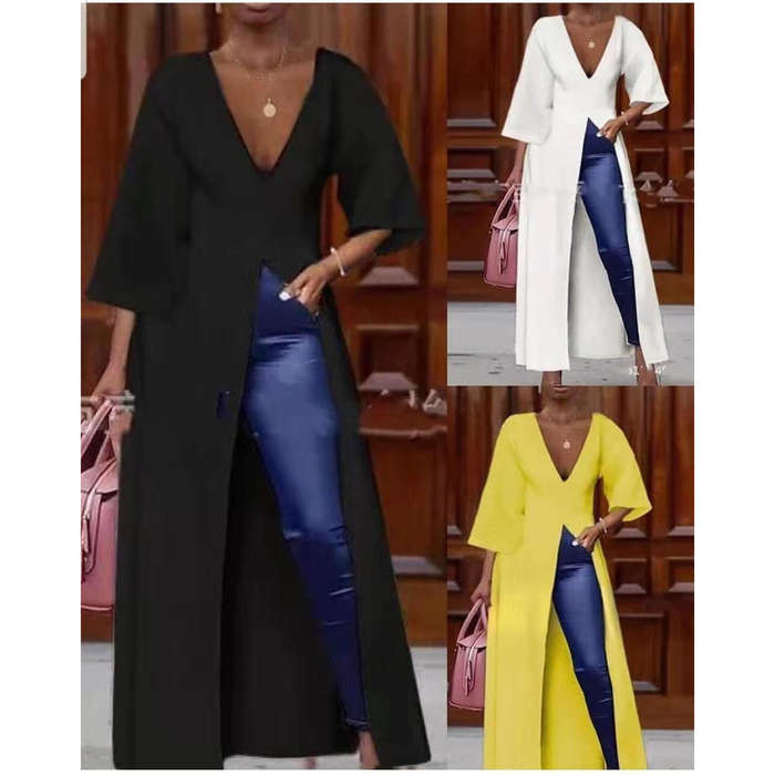 V-Neck Split Hem Long Top Dress