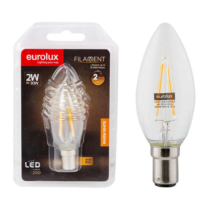 Warm White B15 2W Clear Filament Candle LED