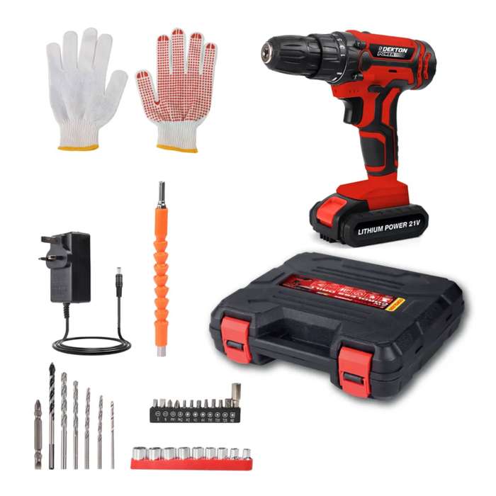DEKTON 21v Cordless Drill with Accessories and BMC