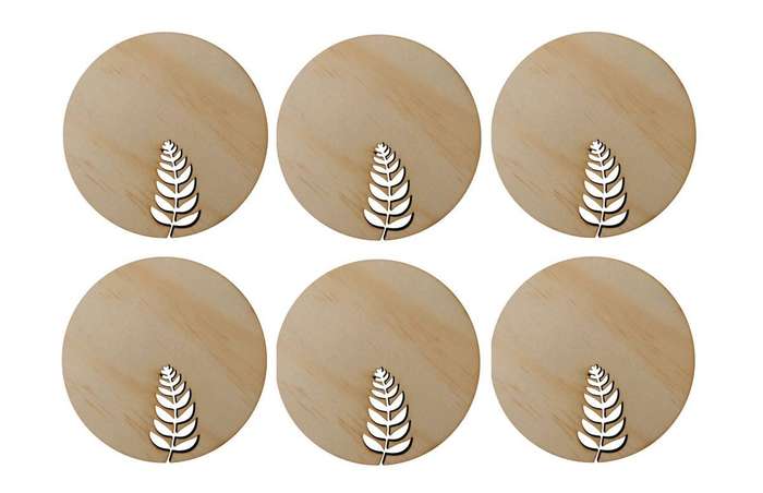 Wooden Fern Cutout Cup Coasters