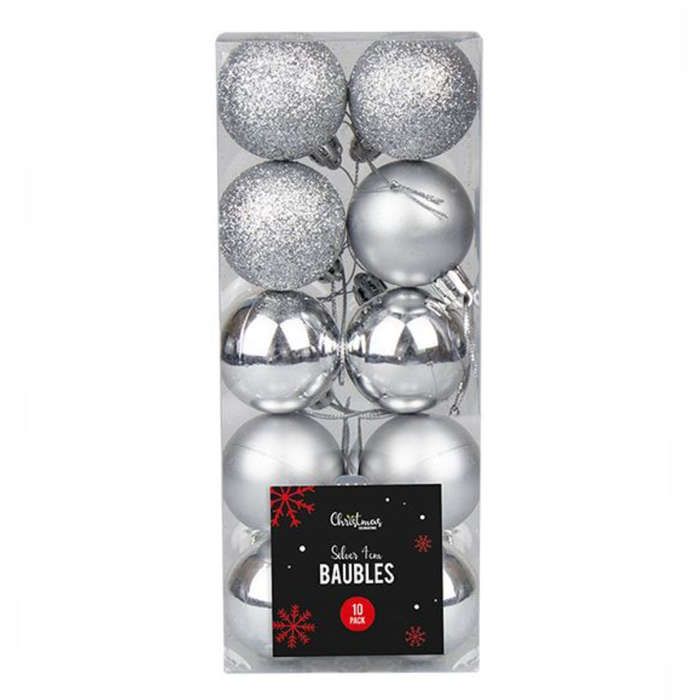 Christmas Silver Assorted Baubles Set 4cm 10 Pack