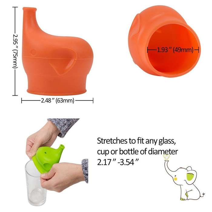 2pcs Elephant Spill Proof Food-Grade Silicone Sippy Lids for Kids