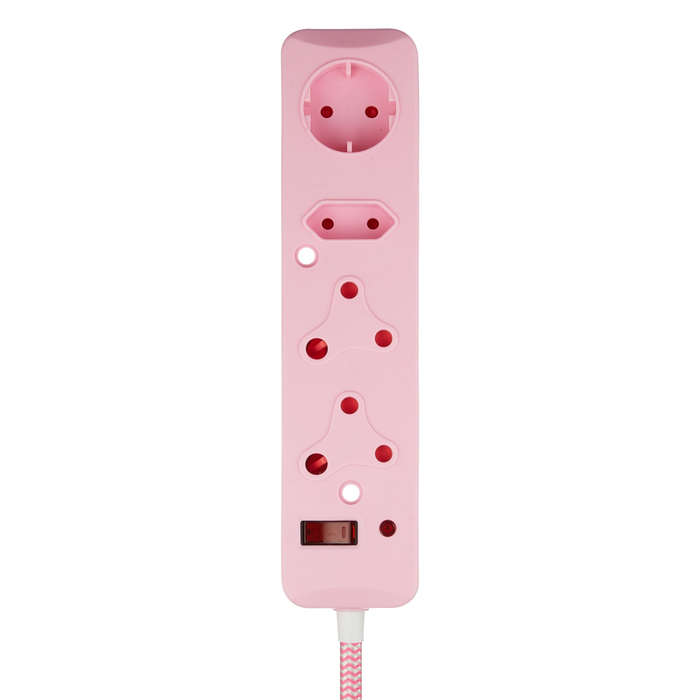 SWITCHED 4 Way Medium  Surge Protected Multiplug 0.5M Braided Cord Pink