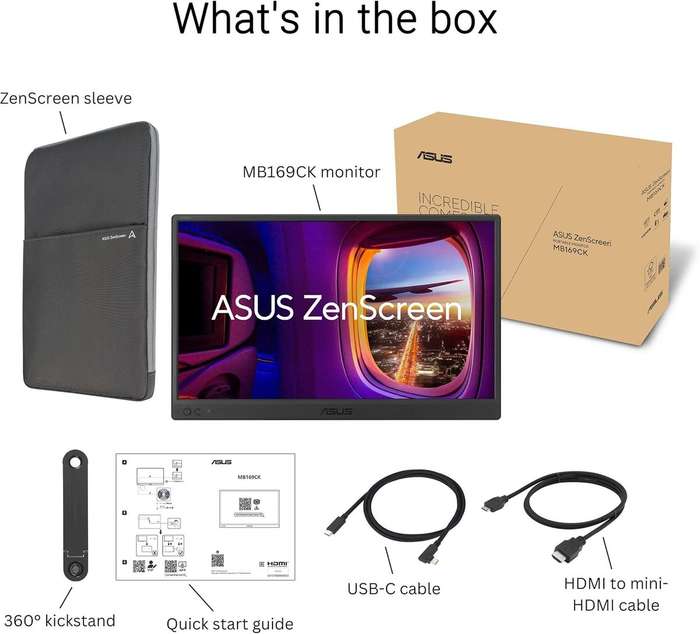 ASUS ZenScreen MB169CK Portable USB Monitor- 16 inch (15.6 inch viewable); Full HD; IPS; dual USB...