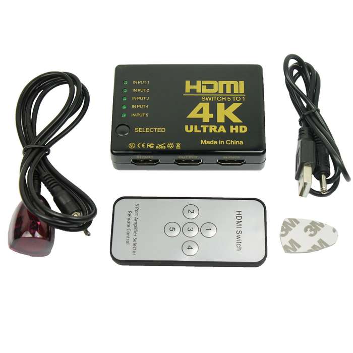 Image result for 5-Port HDMI Switch with IR Remote Controller (5-in 1-out) 4K ULTRA