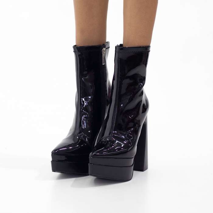 Oslo 15cm platform heel ankle boot pat black