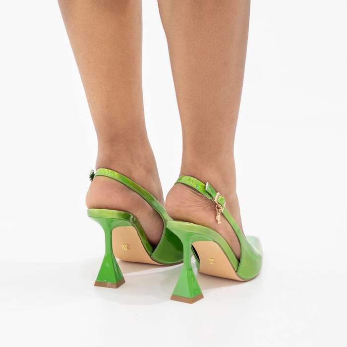 Sonia 7cm spool heel sling back pump green
