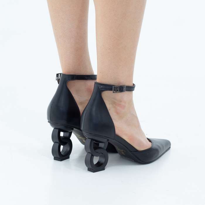 Akshara open waist pointy PU on 7.5cm double circ heel black