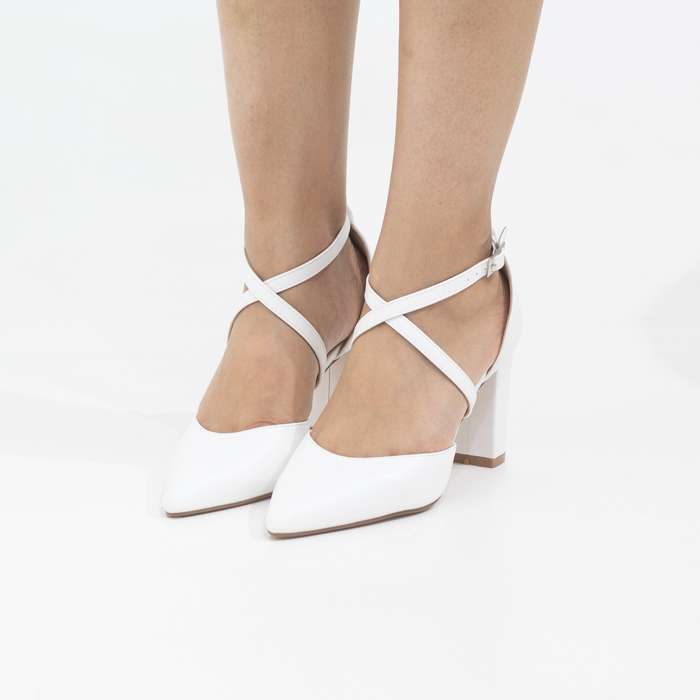 Femi open waist cross-belts court on 8.5cm heel