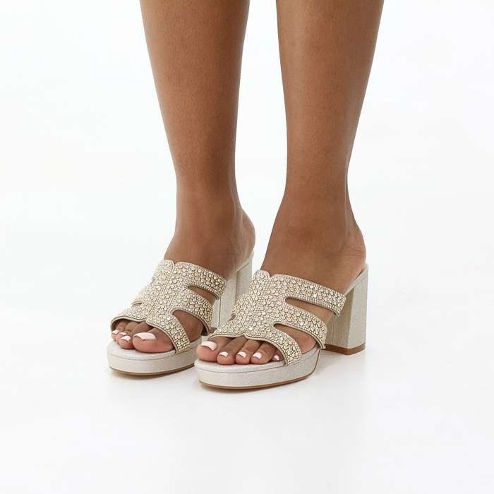 Berry block 7.5 cm heel slide wih diamante upper