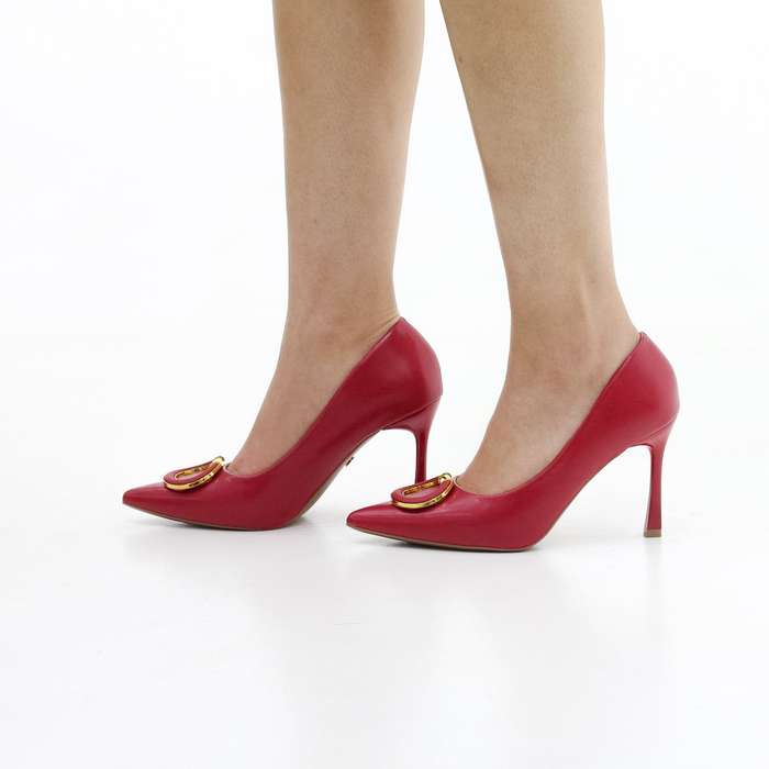 Flush faux leather round trim High 9.5cm heel