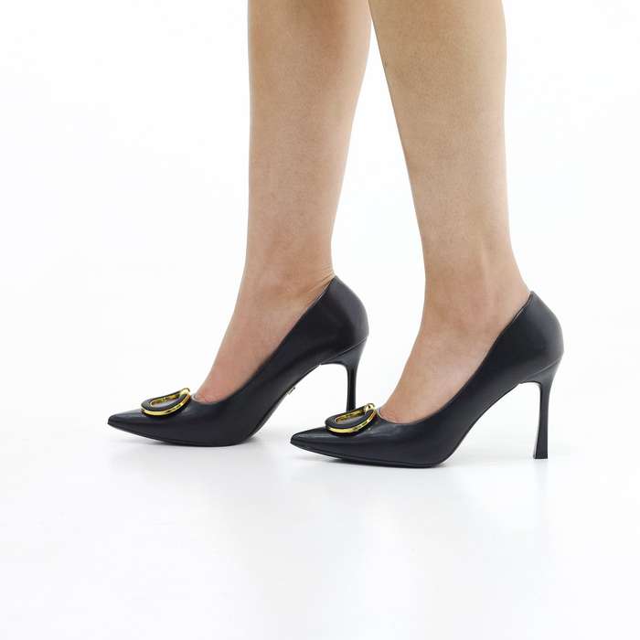 Flush faux leather round trim High 9.5cm heel
