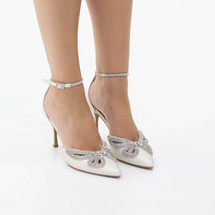 Edith diamante embellished open waist 8.5cm heel satin pump