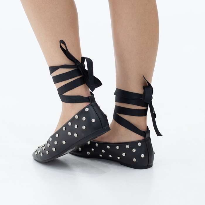 Emma Ballerina Flat tie-up studded flat pump with detachable ribbon