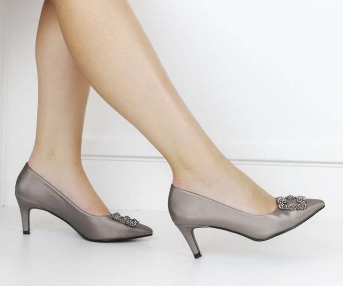 Sofia 6.5cm heel court with trim pewter