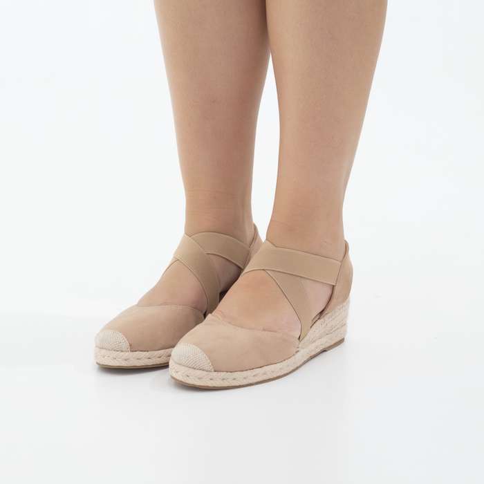 Hype 5.5cm wedge espadrille with elastic camel