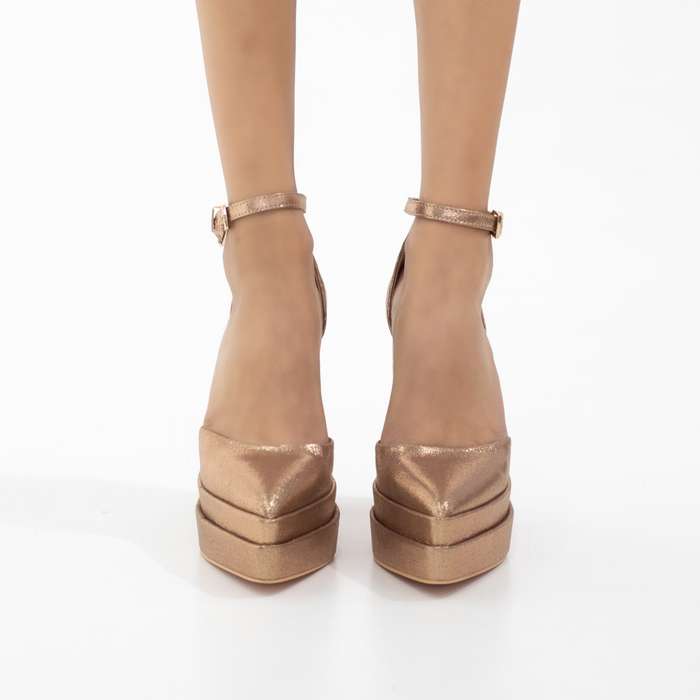 Coney 13.5cm platform heel Funky one band ankle strap pointy champagne