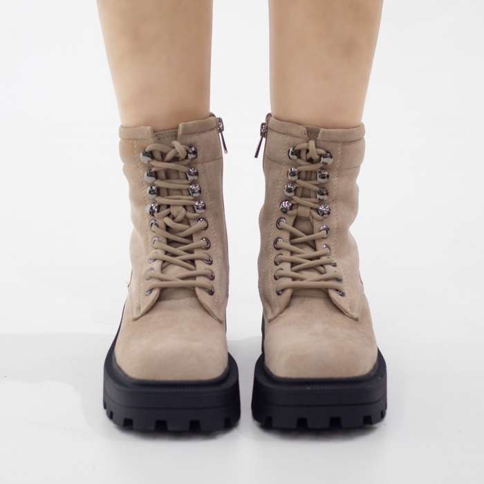 Okara micro fibre chunky lace up ankle boot beige