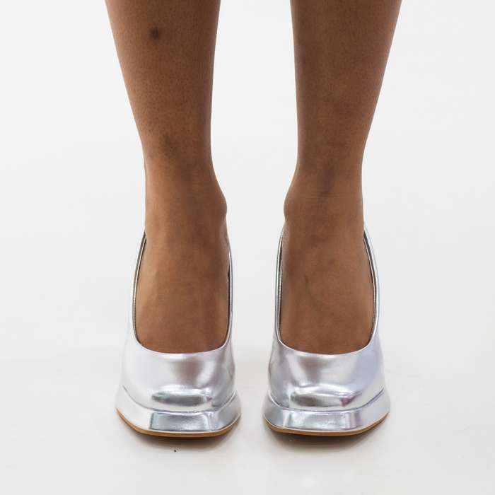 Concorde 9cm heel platform court shoe silver