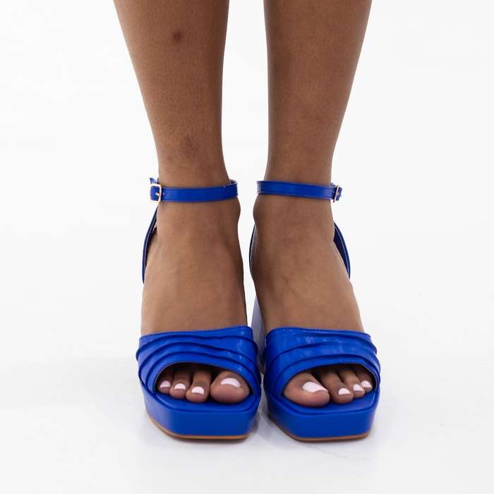 Udele pleated 9.5cm heel one band ankle strap sandal royal blue